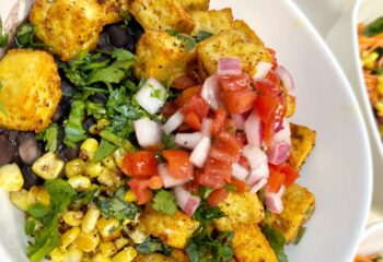 Tofu, congris, corn, cilantro, pico