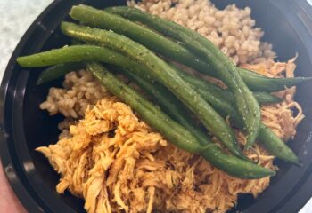 Shredded Chicken, Yellow Rice, Pico, Green Beans