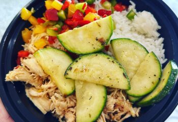 Shredded Chicken, Jasmine Rice, Zucchini, Peppers