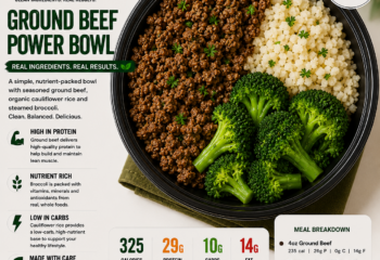 Ground Beef, Organic Cauliflower Rice and Broccoli Ground Beef, Organic Cauliflower Rice and Broccoli