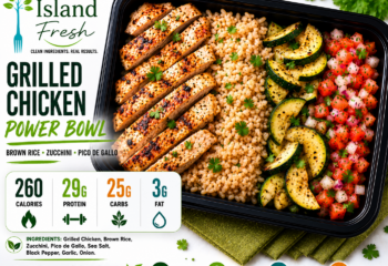 Grilled Chicken, Brown Rice, Zucchini and Pico