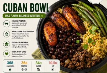 Ground Beef, Yellow Rice, Black Beans, Cilantro, Maduros, Green Beans