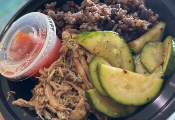 Pulled Pork, Congris, Zucchini, Pico de Gallo