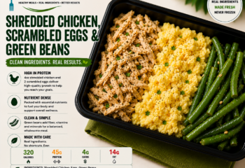 Shredded Chicken, Scramble eggs and Green Beans