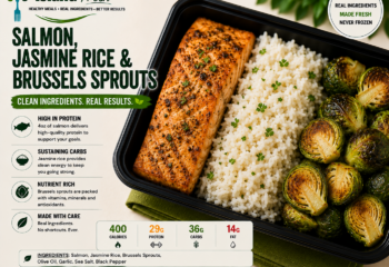 Salmon, Jasmine Rice, Brussels